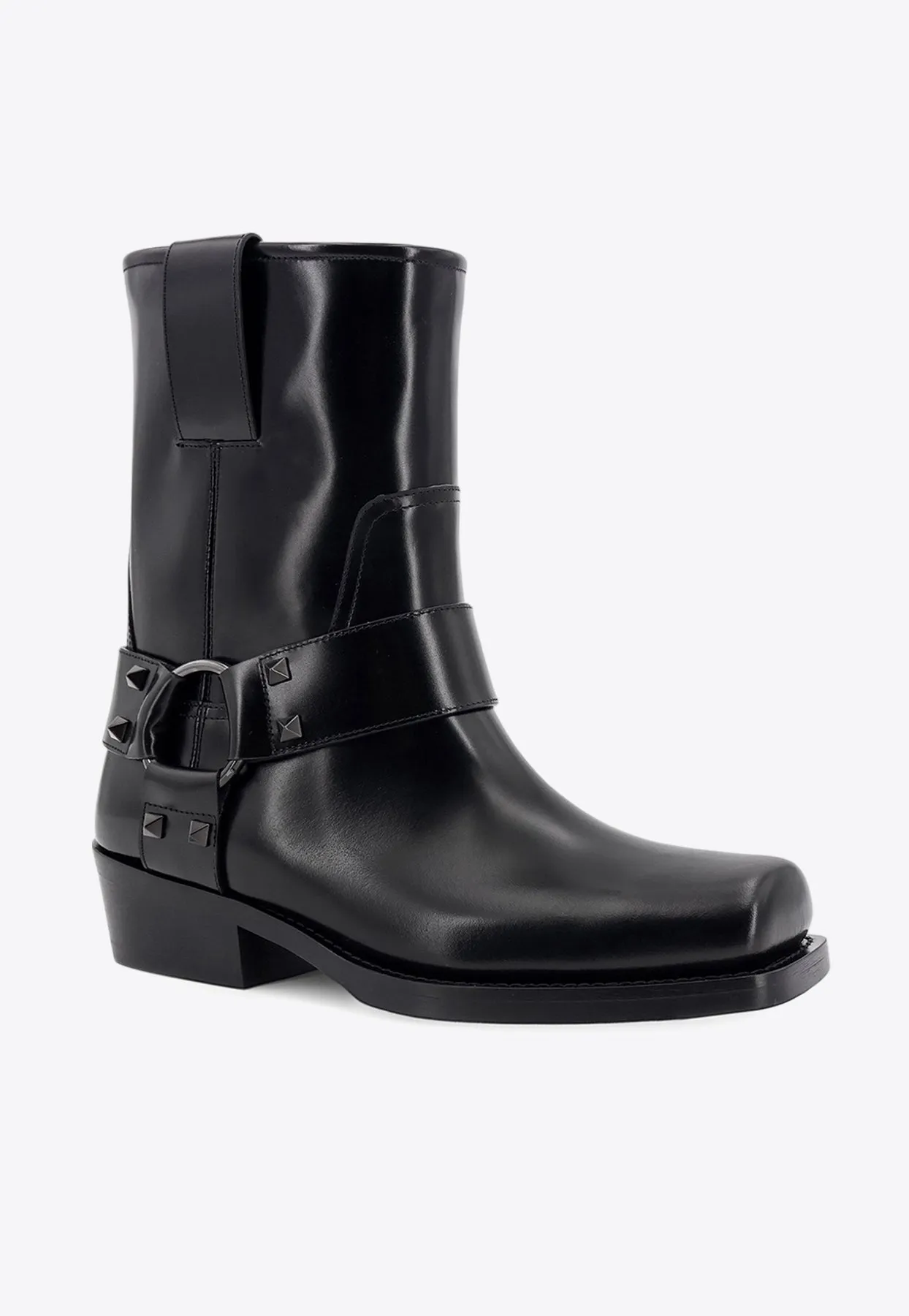 Rockstud Ankle Strap Biker Boots