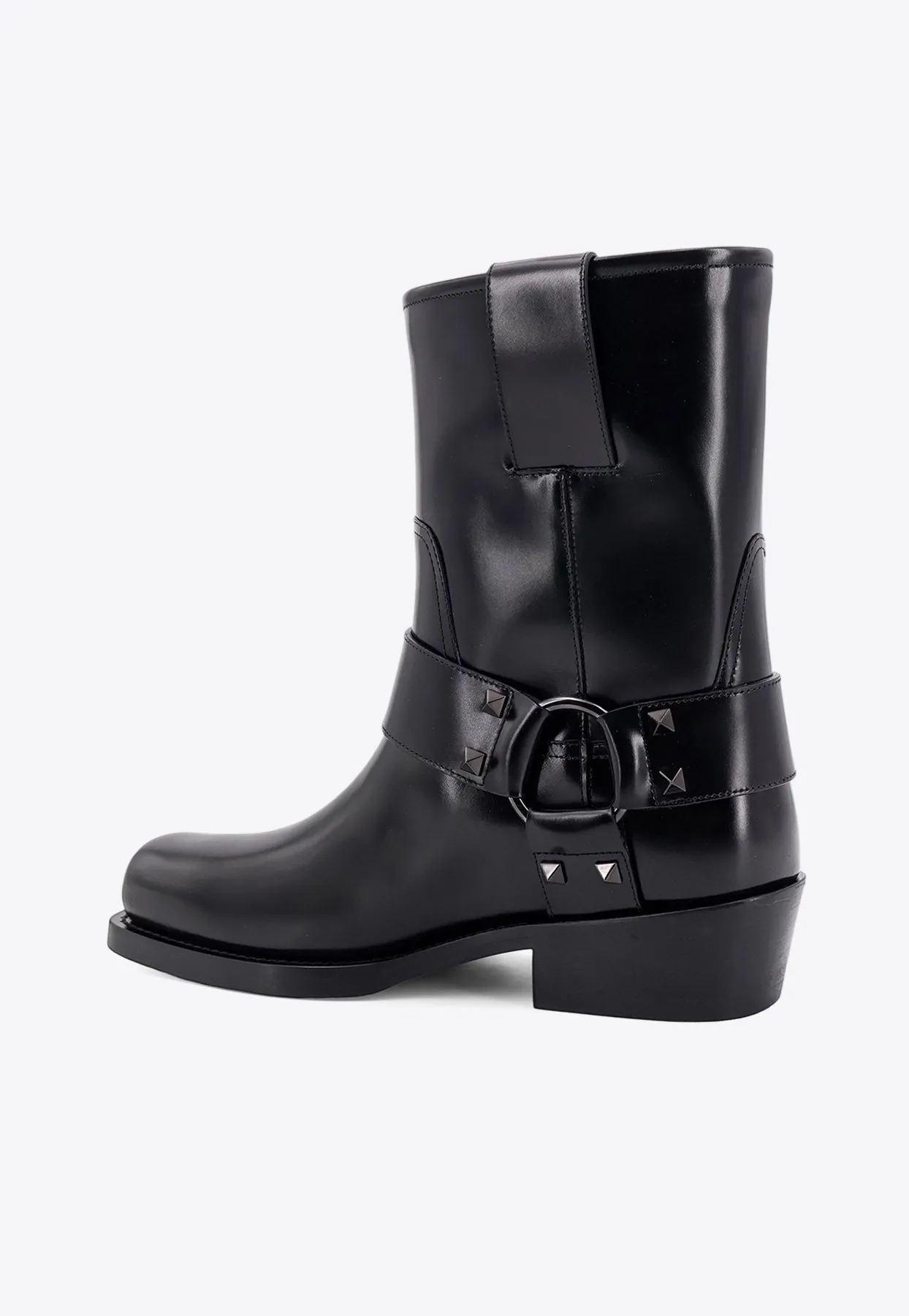 Rockstud Ankle Strap Biker Boots