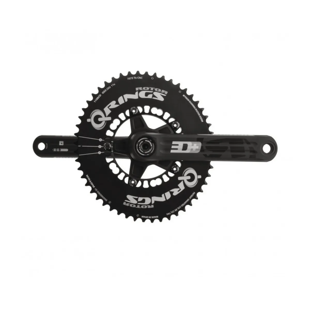 Rotor 3D cranks with INpower power meter and NoQ 52/36 round chainrings.