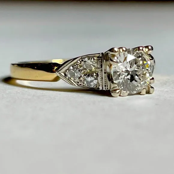 Round diamond (lab grown) engagement ring set in 14k yellow & white gold