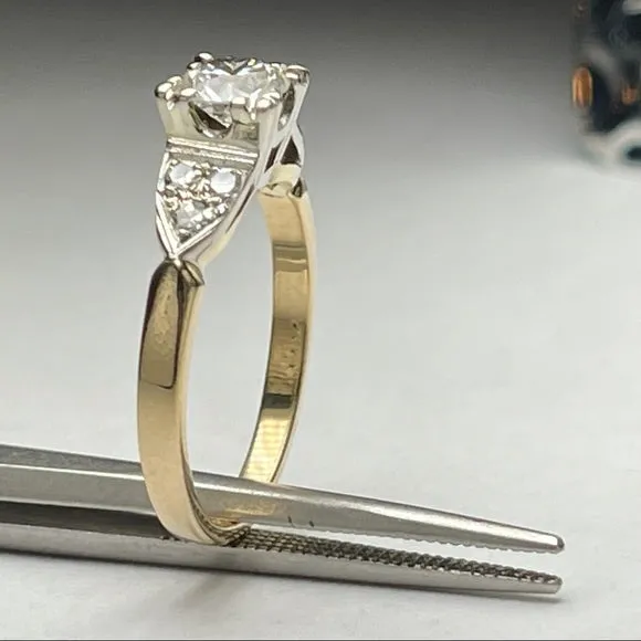 Round diamond (lab grown) engagement ring set in 14k yellow & white gold