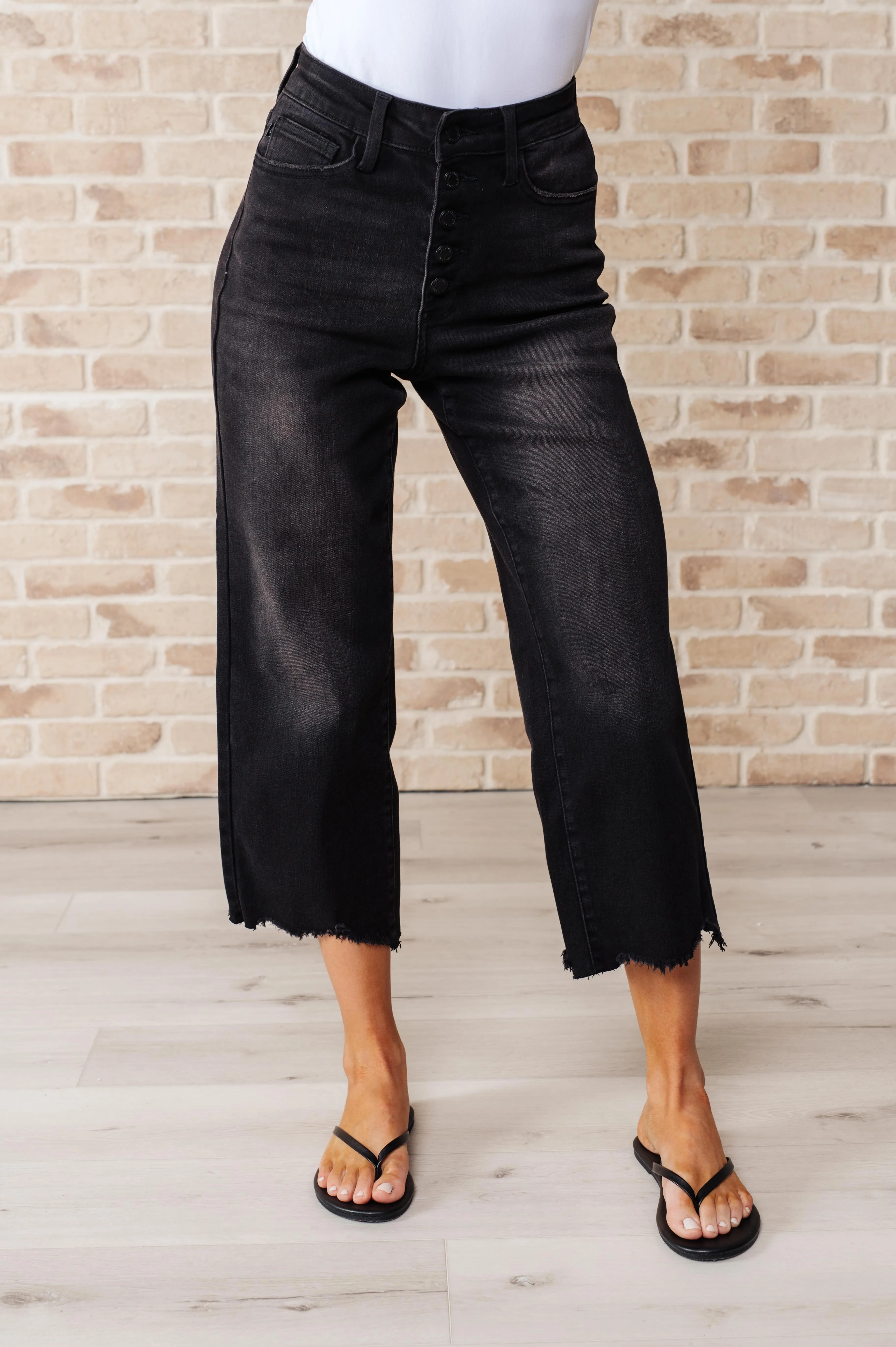 Ryan High Rise Button Fly Wide Leg Crop Jeans Judy Blue - Buy Now