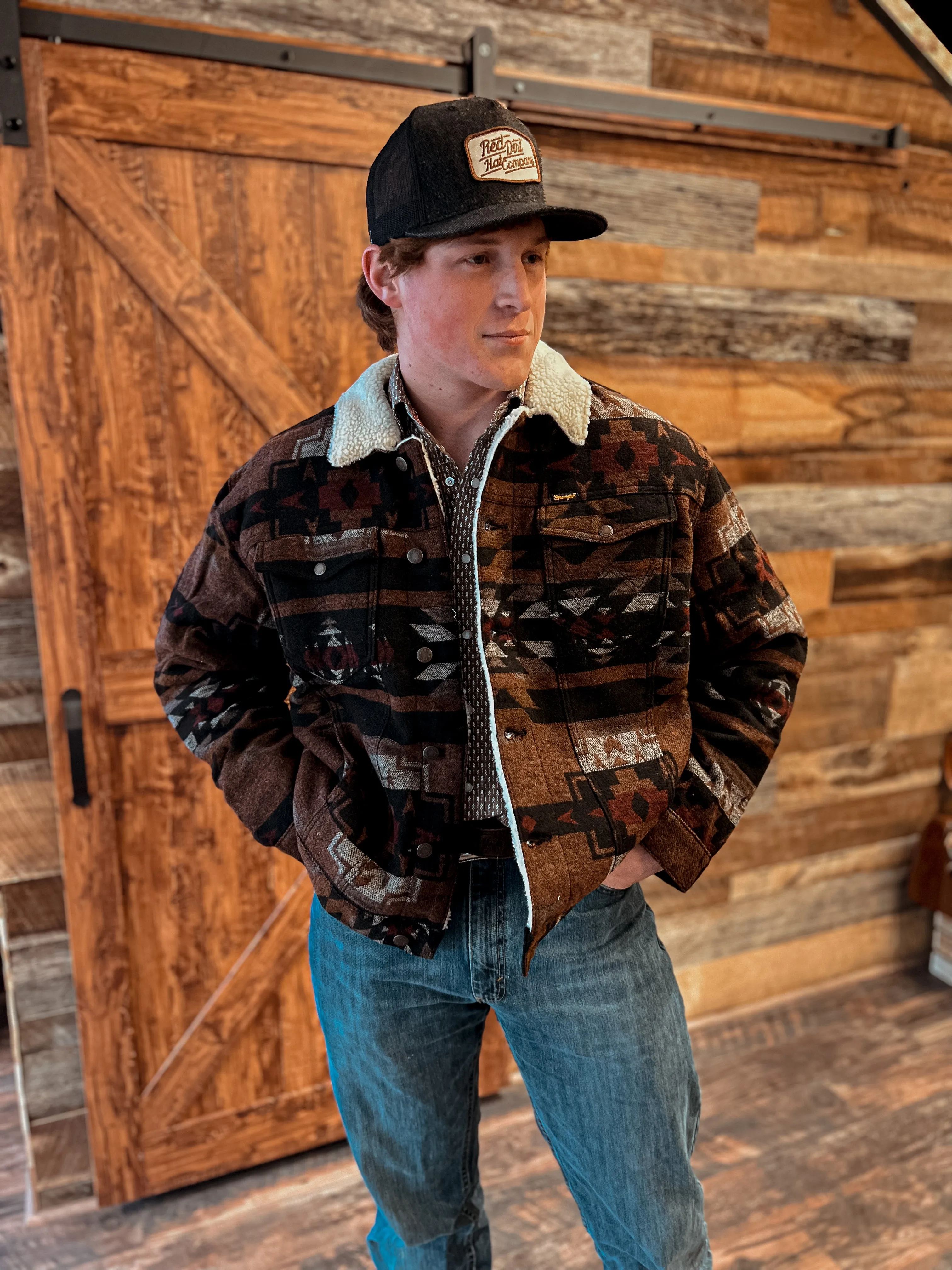 Buy Aztec Wrangler Retro Sherpa Lined Jacket on Sale