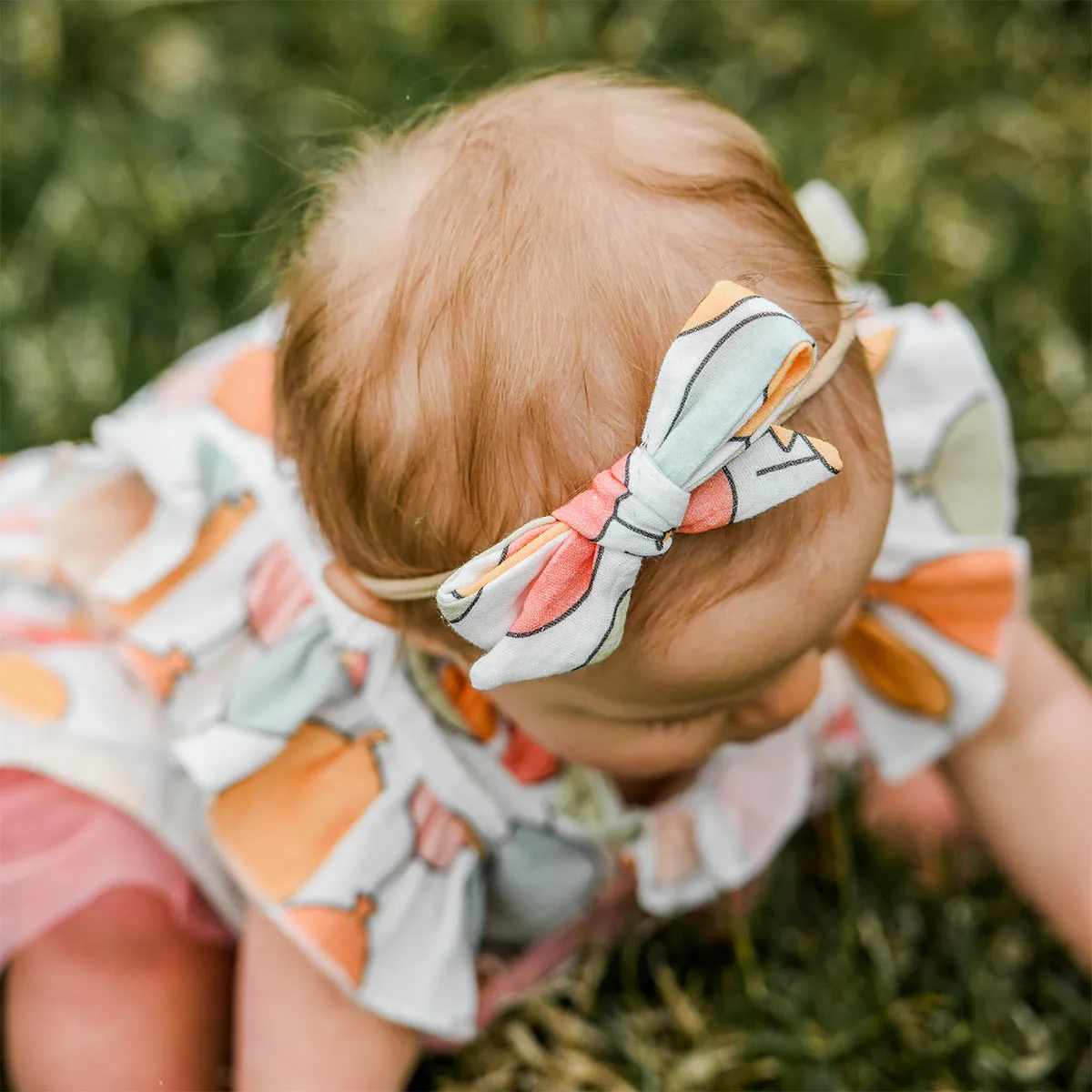 Schoolgirl Headband - Balloon Print, Gauze Bow Nylon Headband - Oyster