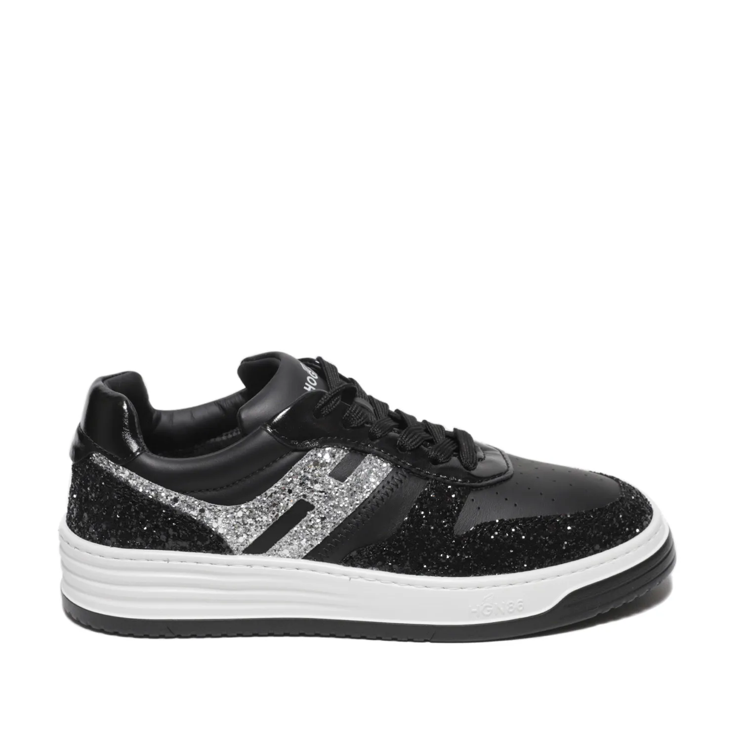 Black Glitter Leather and Fabric H630 Sneakers