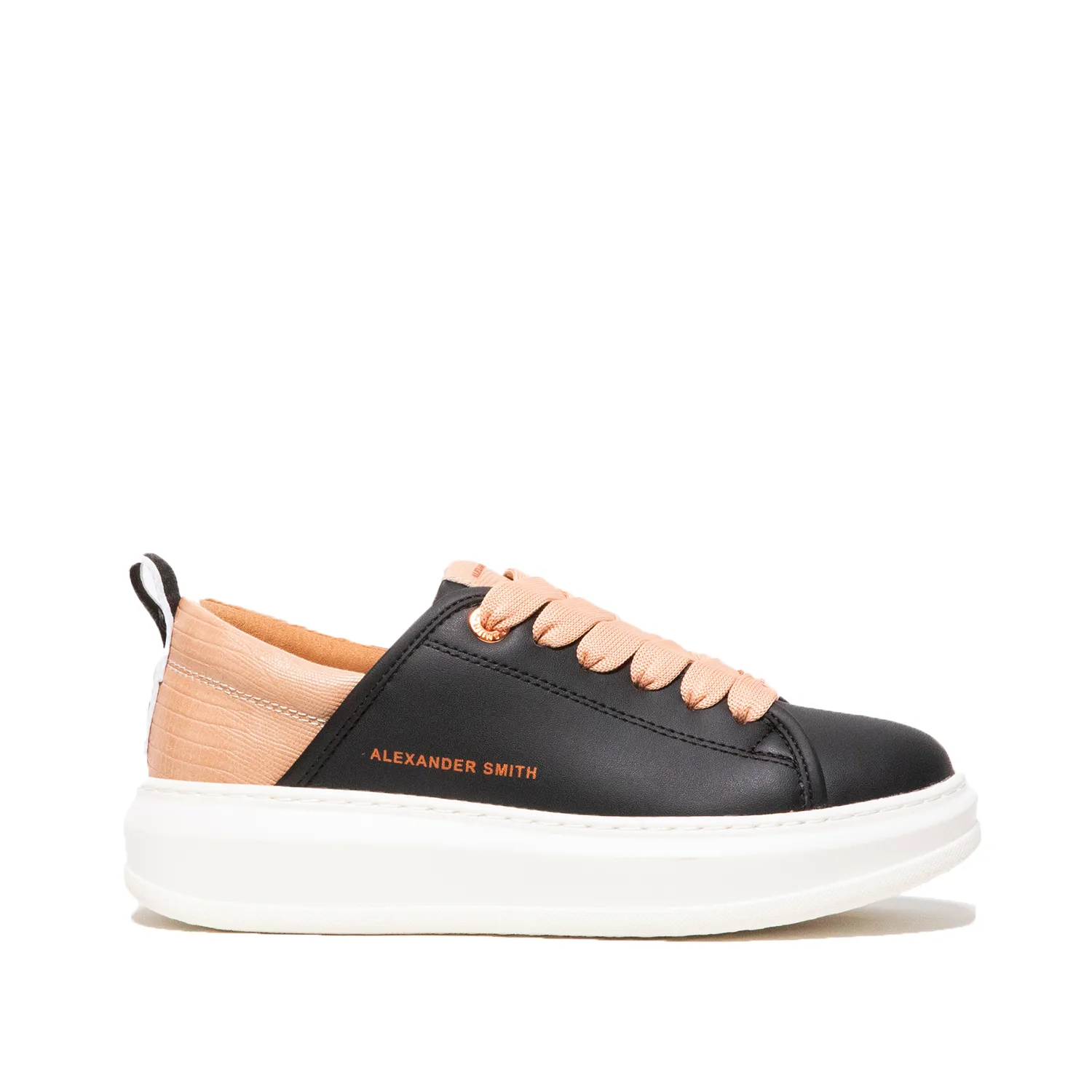 Sneakers in simil pelle nera e rosa