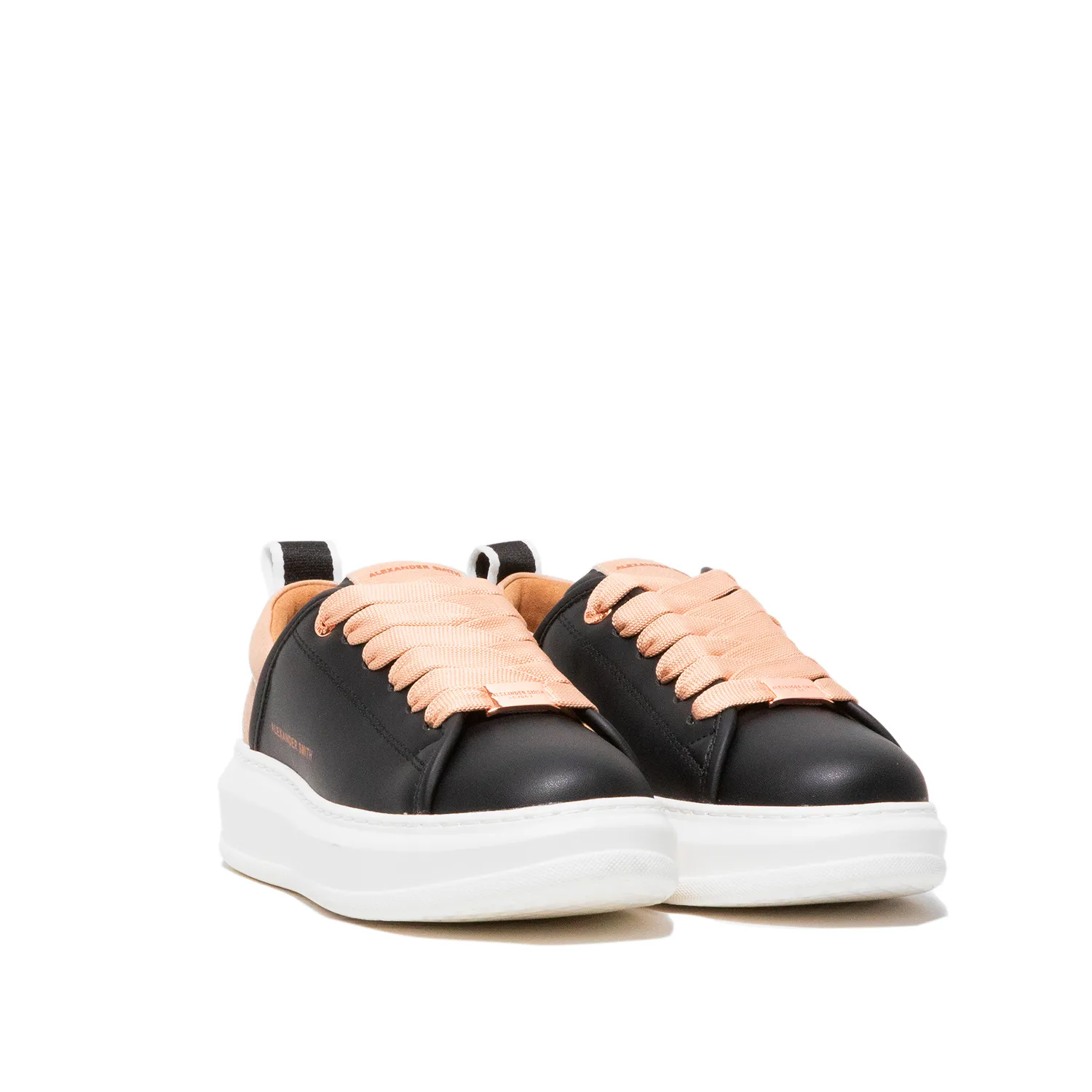 Sneakers in simil pelle nera e rosa