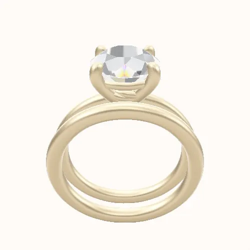 Solitaire Engagement Ring With Low Set Four Prong Head and Matching Band