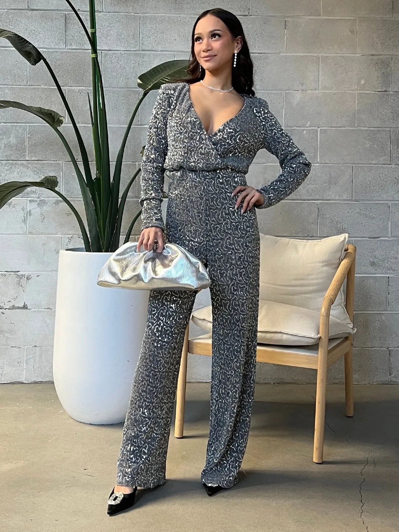 Sparkling Sequin V-Neck Jumpsuit