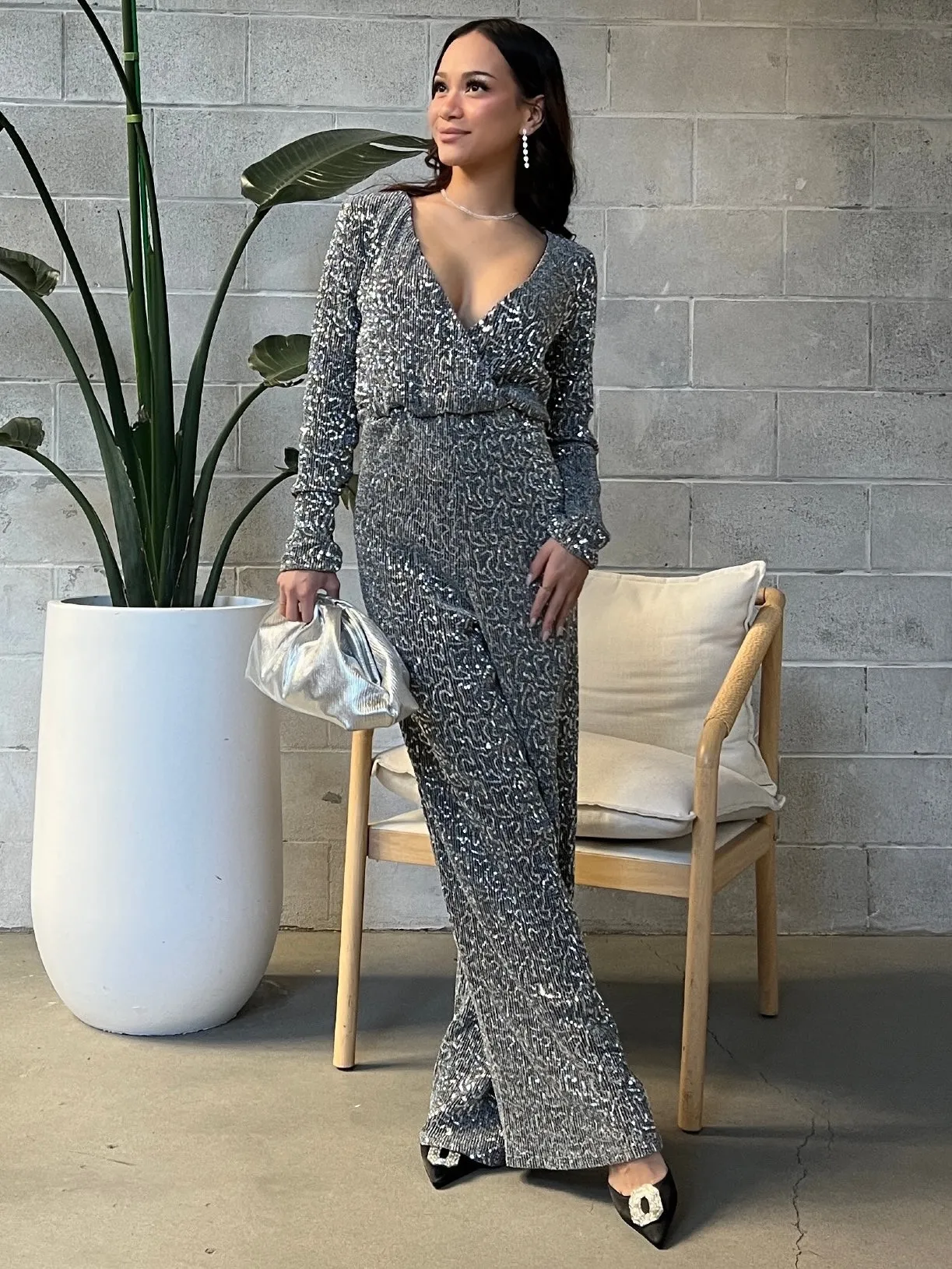 Sparkling Sequin V-Neck Jumpsuit