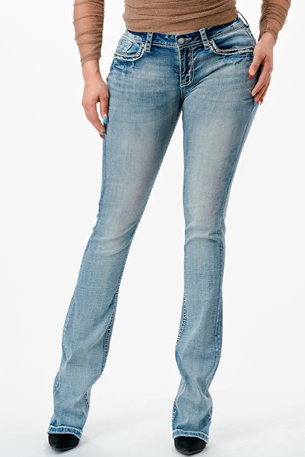 Mid Rise Bootcut Jeans with Steer Head Embellishment