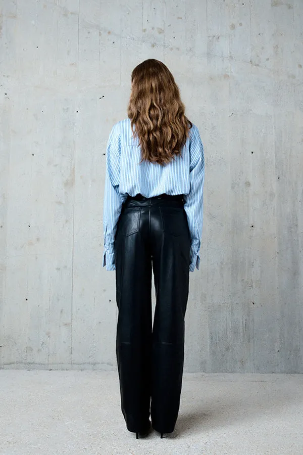 Stella Forest ESMEE BLACK STRAIGHT LEATHER TROUSERS