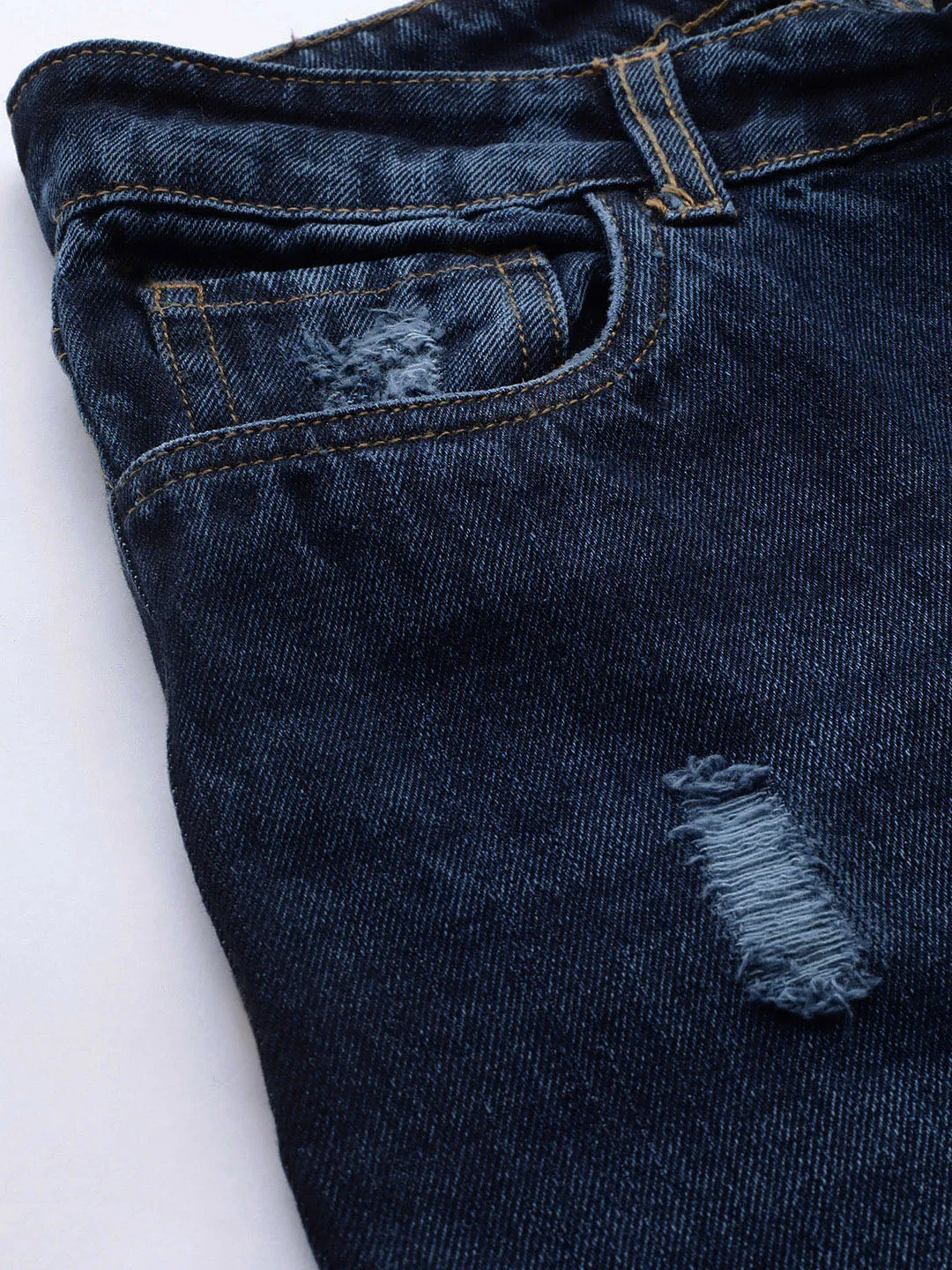 Straight Fit Mid-Rise Distressed Jeans