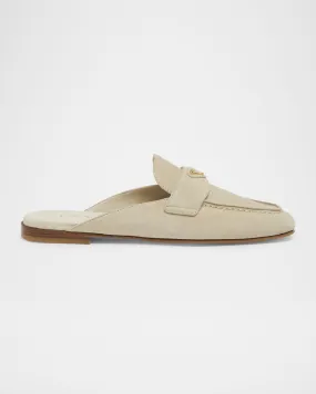 Suede Loafer Mules with Logo Design