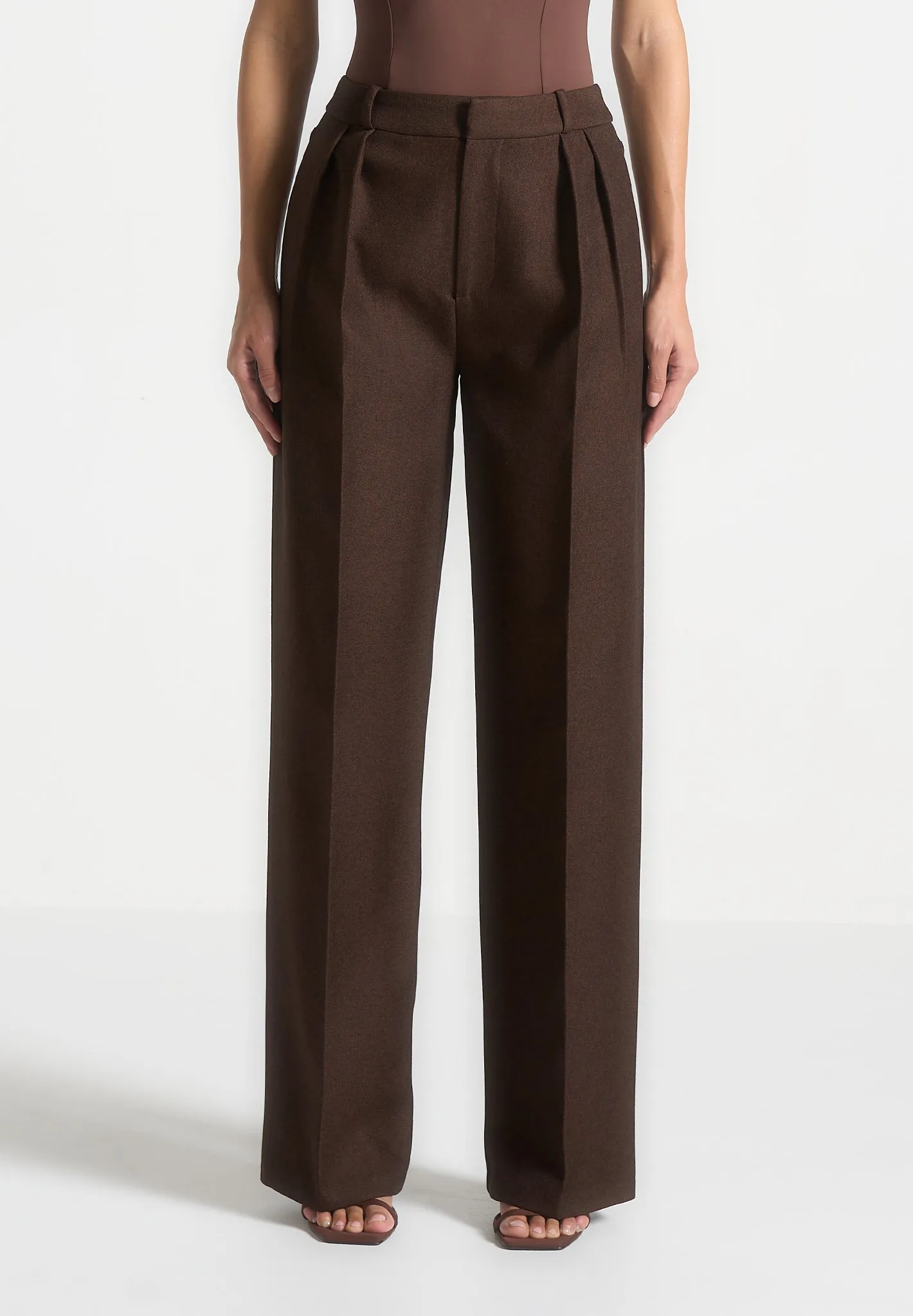 Tailored Twin Pleat Trousers - Brown