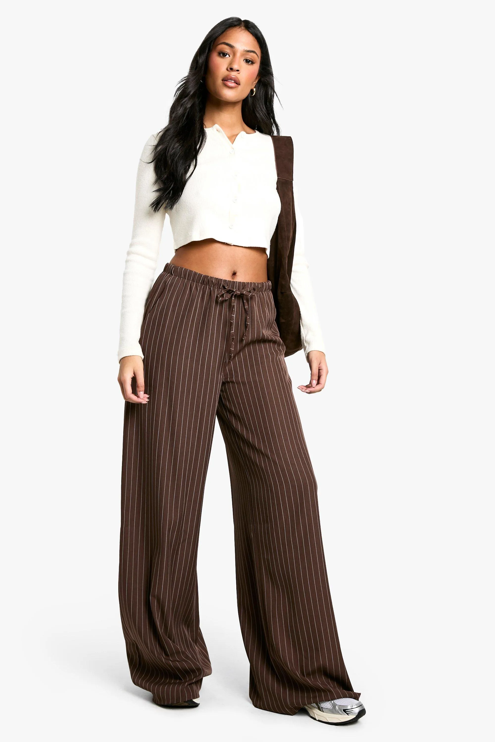 Tall Drawstring Stripe Wide Leg Trousers