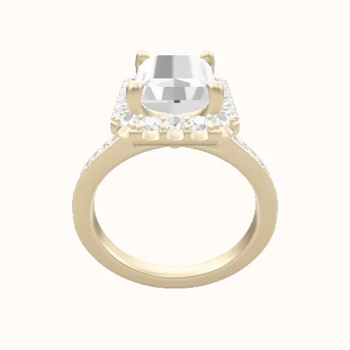 Tapered Channel Set Engagement Ring With Halo Head