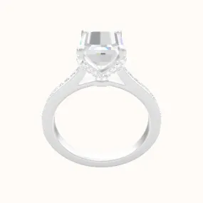 Tapered Channel Set Engagement Ring With Pave Petal Four Prong Head