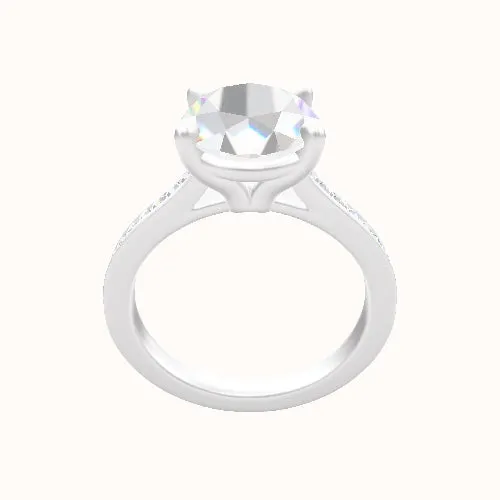 Tapered Channel Set Engagement Ring With Standard Four Prong Head