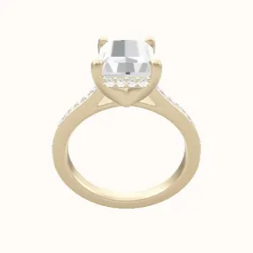 Tapered Channel Set Engagement Ring With V Prong with Hidden Halo Head