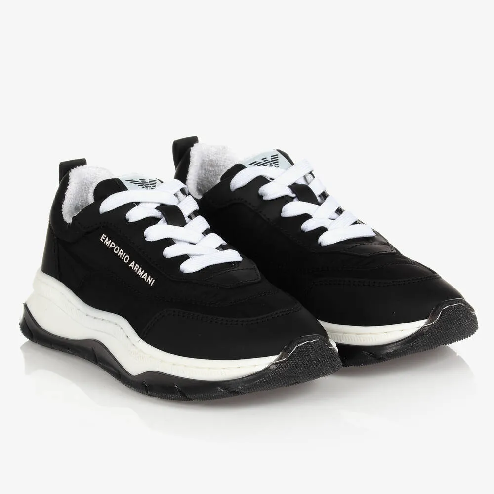 Teen Boys Black Logo Trainers