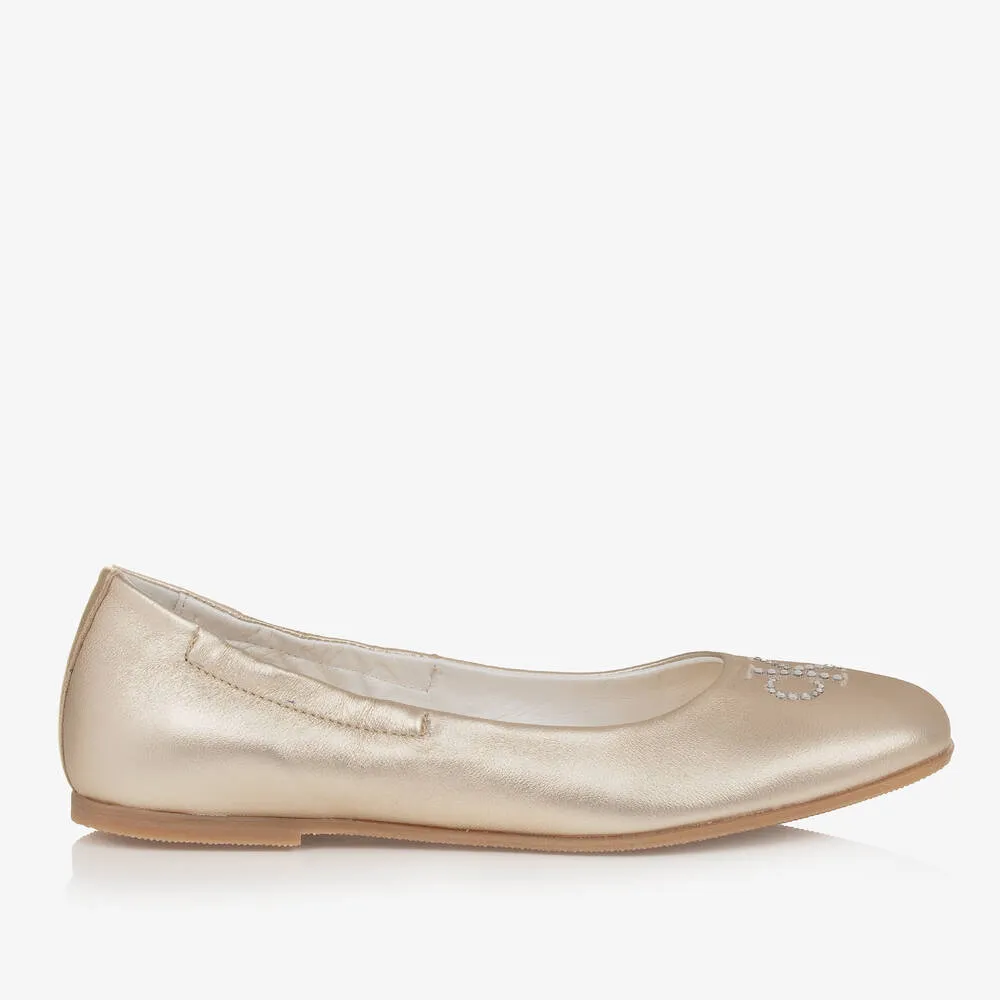 Teen Girls Gold Leather Ballerina Pumps