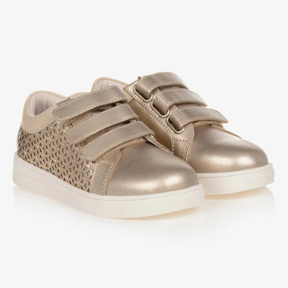 Teen Girls Gold Leather Trainers