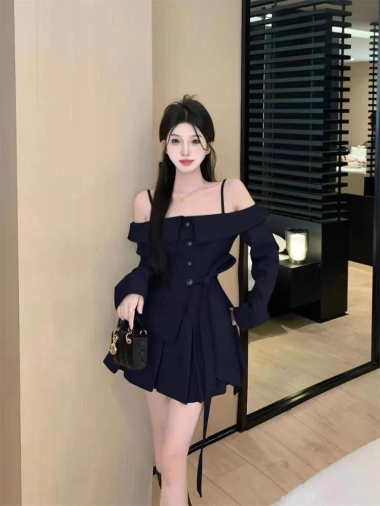 This year's popular fashion suit hot girl long-sleeved top half-length pleated skirt women's early autumn new temperament two-pi