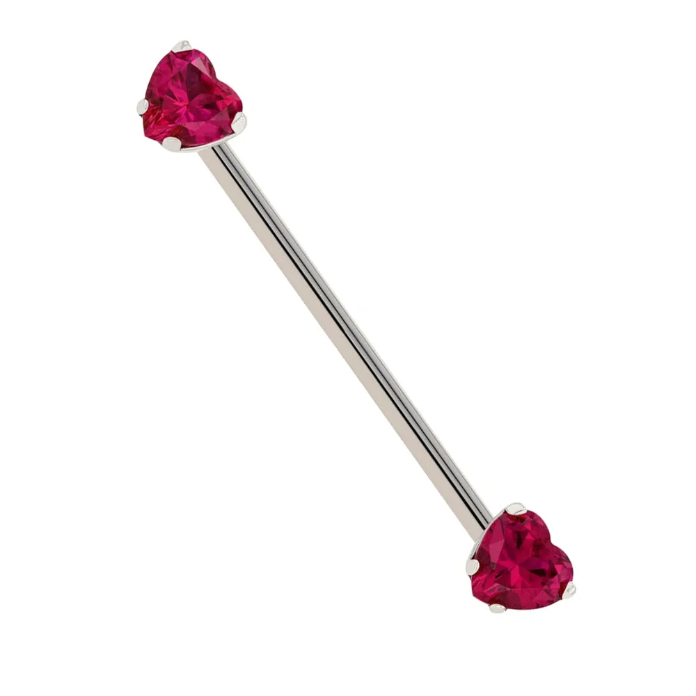 threadless: Heart-Cut Brilliant-Cut Gem Side-Set Industrial Barbell in White Gold