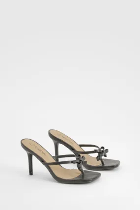 Toe Post Bow Detail Heeled Mules