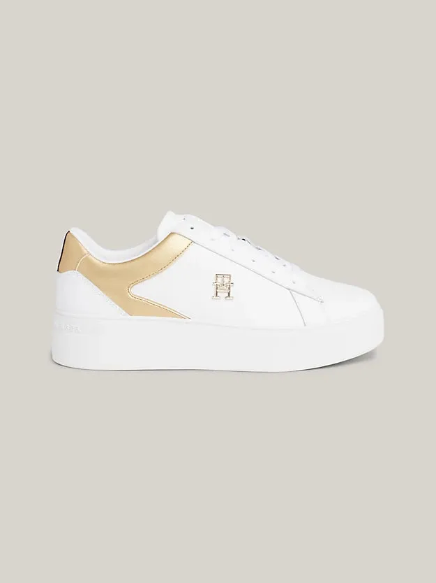 White Gold Leather Platform Trainer by TOMMY HILFIGER