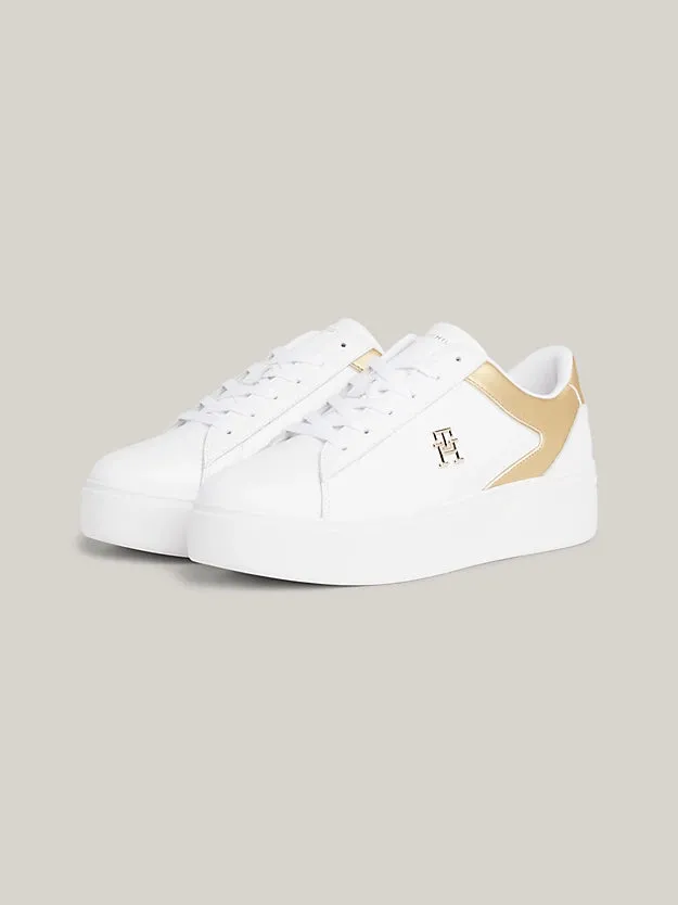 White Gold Leather Platform Trainer by TOMMY HILFIGER