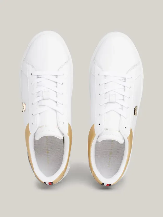 White Gold Leather Platform Trainer by TOMMY HILFIGER