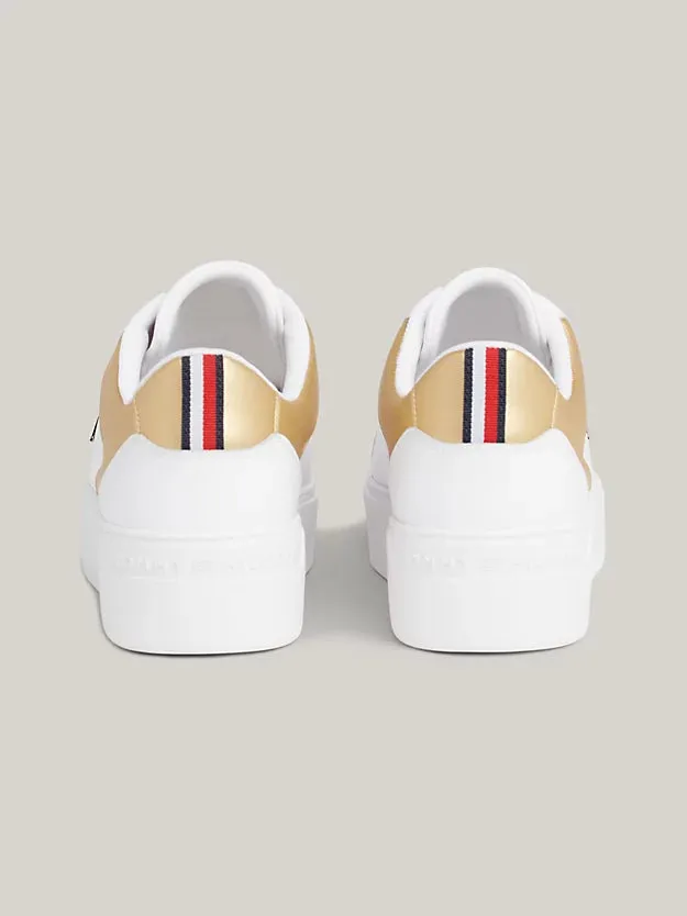 White Gold Leather Platform Trainer by TOMMY HILFIGER