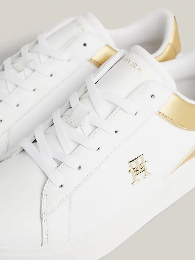 White Gold Leather Platform Trainer by TOMMY HILFIGER