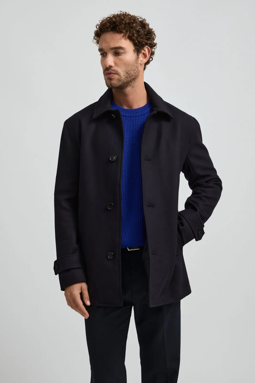 TOORALLIE Wool Car Coat for Men - Navy