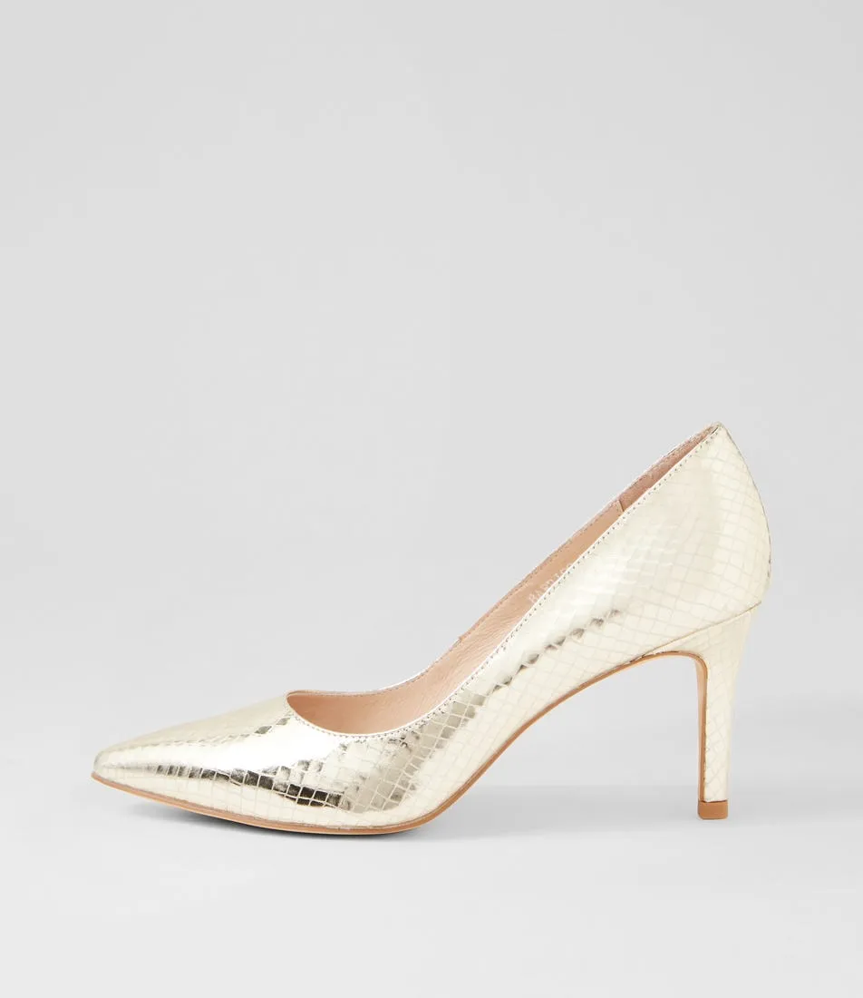 TOP END Barrios Pale Gold Mirror Leather Pump Heels