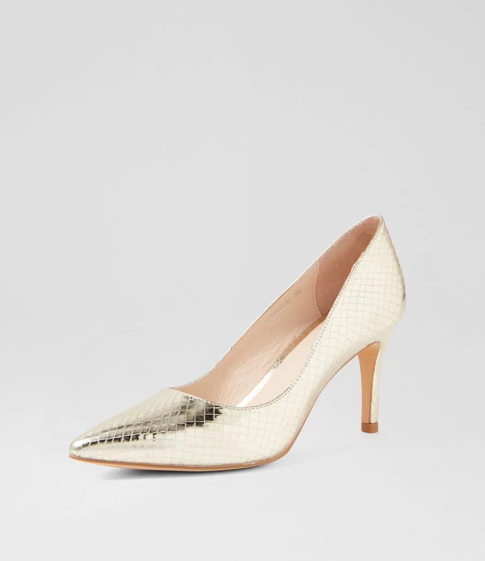 TOP END Barrios Pale Gold Mirror Leather Pump Heels