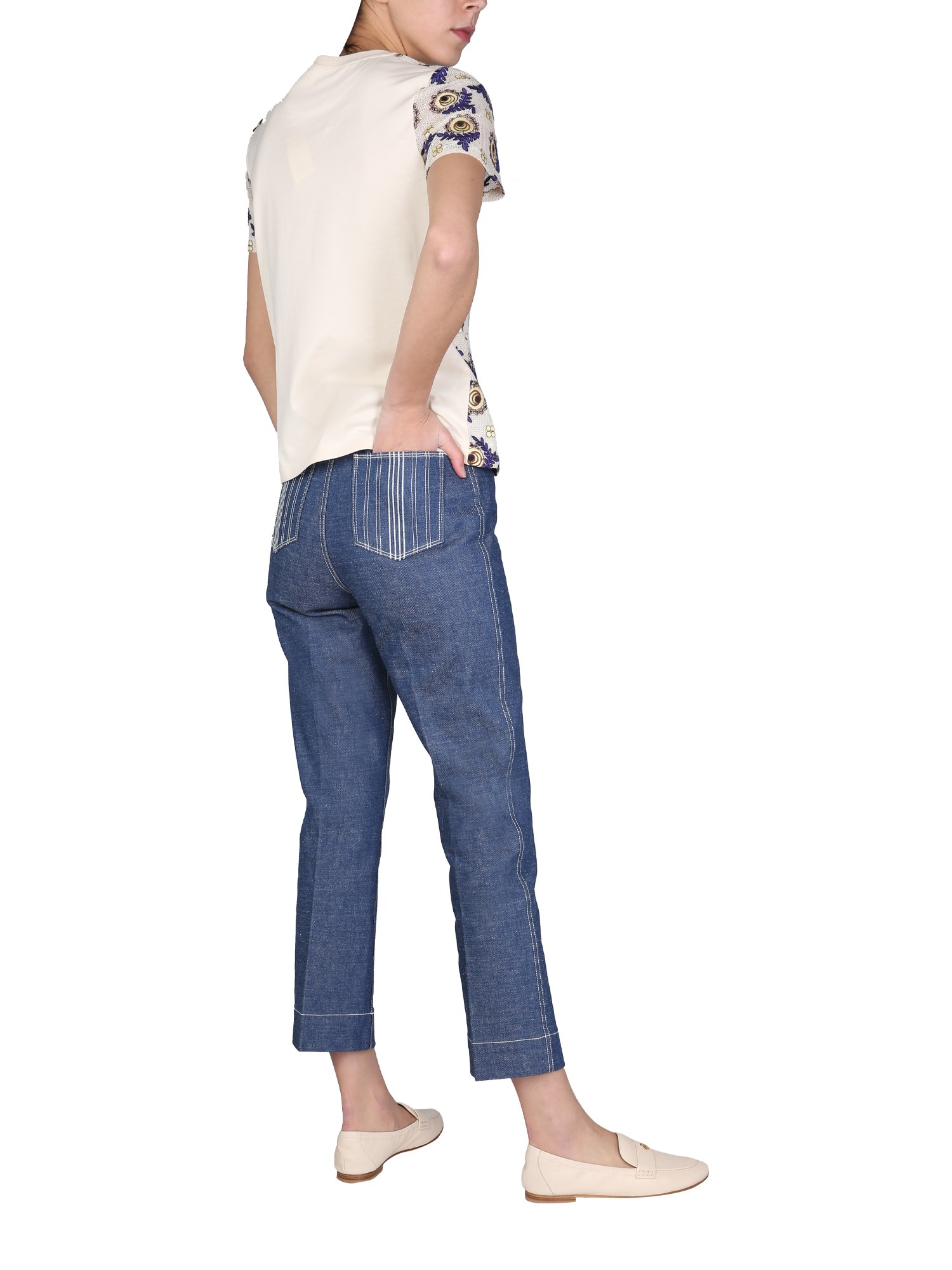 Wide Leg Cotton Denim Jeans by Tory Burch