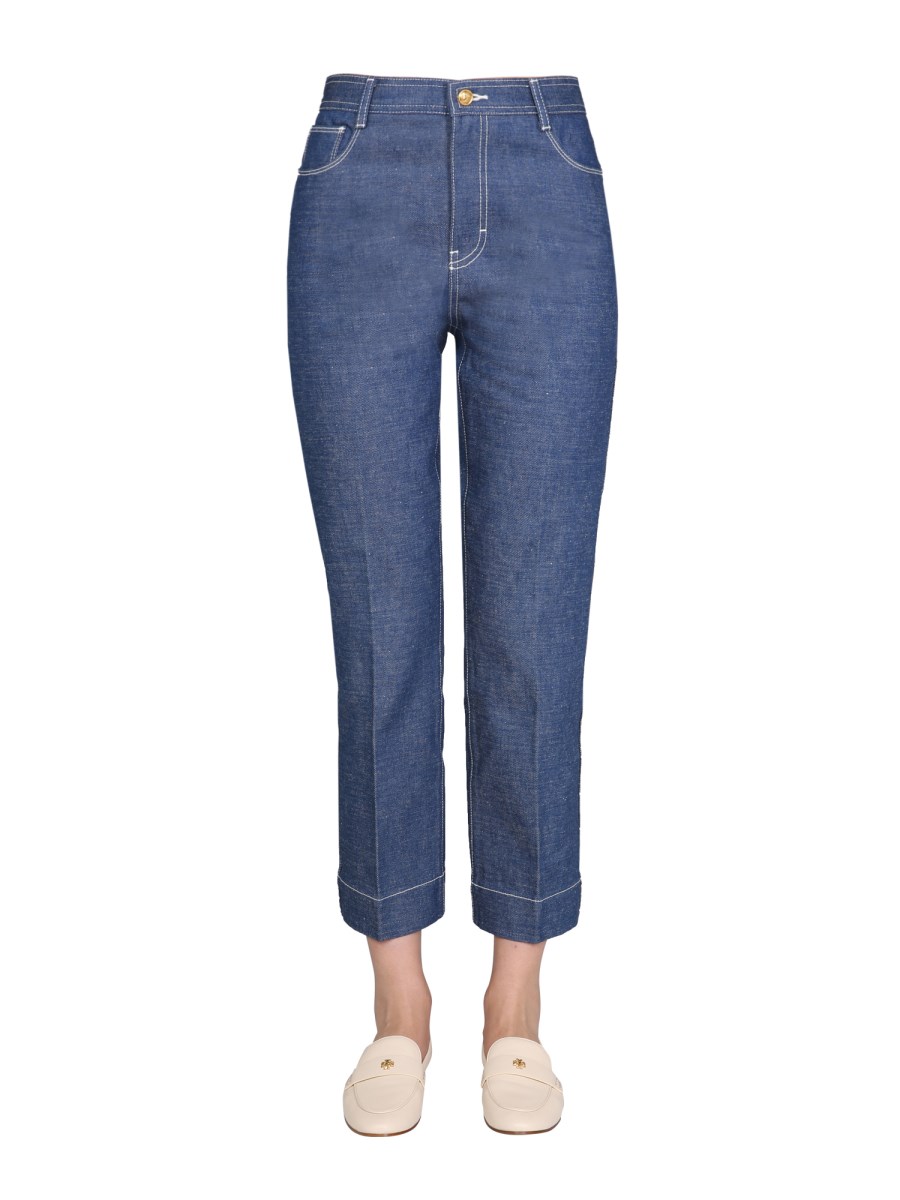 Wide Leg Cotton Denim Jeans by Tory Burch