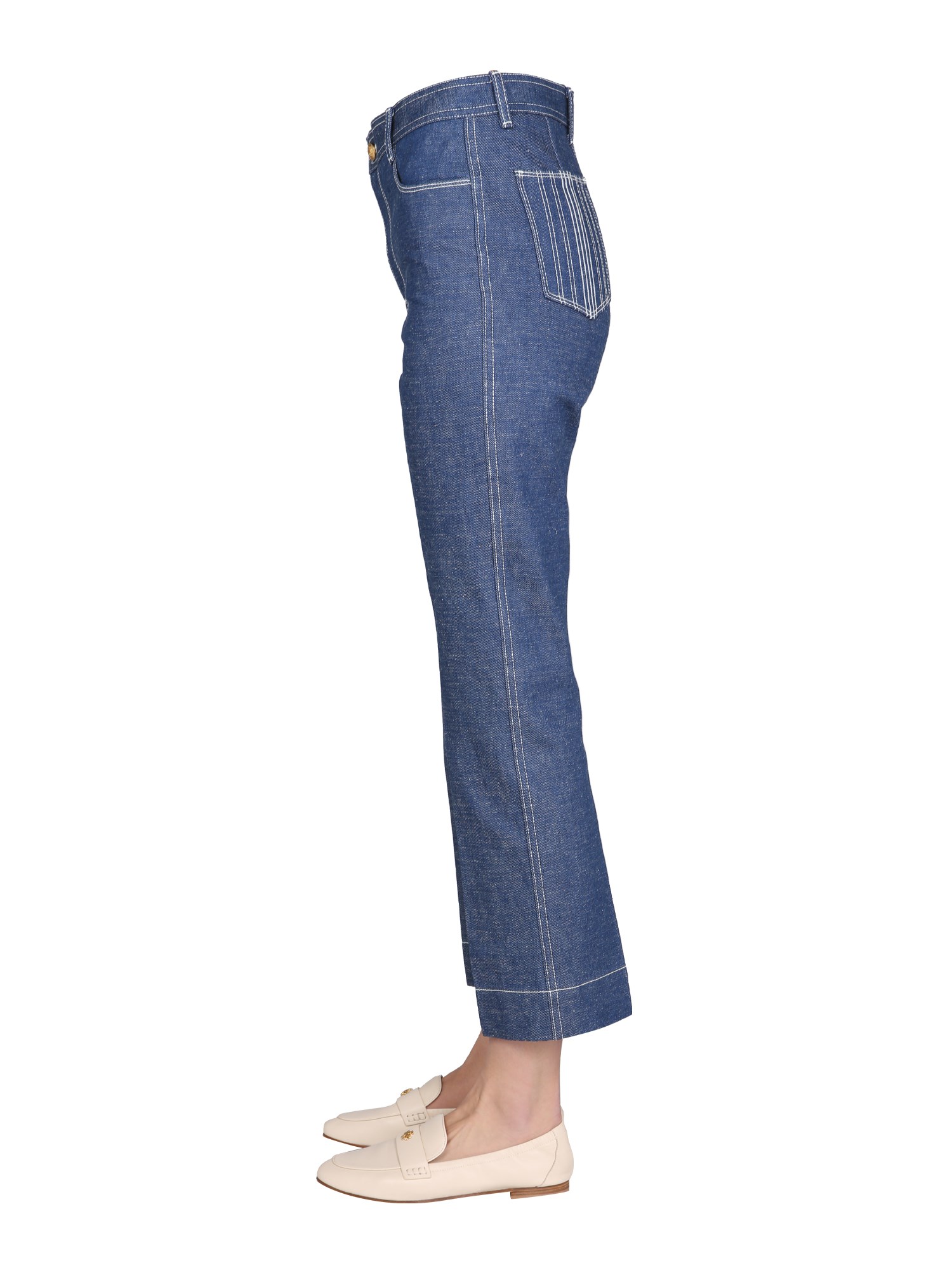 Wide Leg Cotton Denim Jeans by Tory Burch