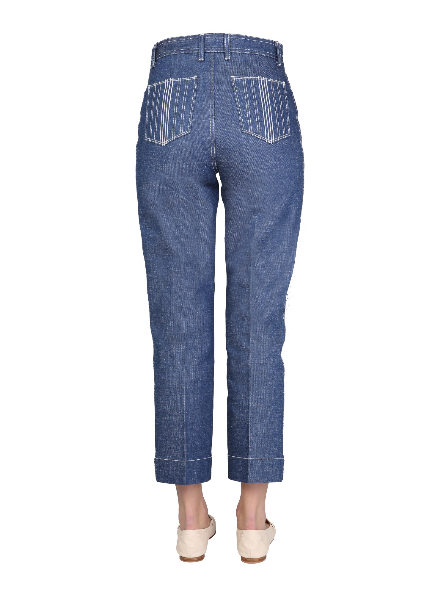 Wide Leg Cotton Denim Jeans by Tory Burch