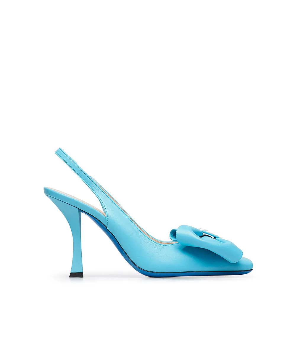 Trendy Tiffany blue leather pumps with bow and sequins