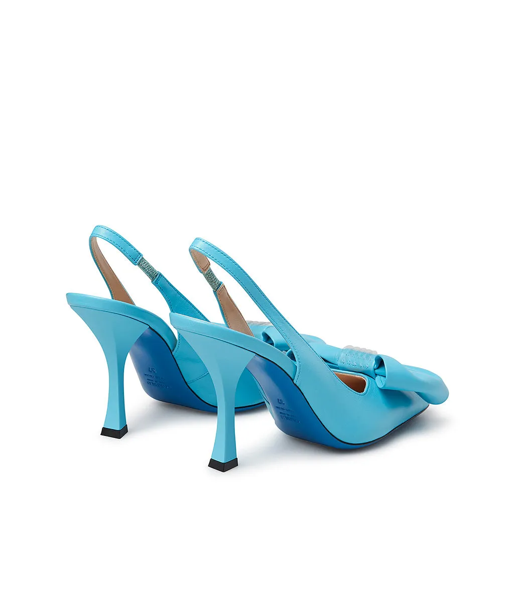 Trendy Tiffany blue leather pumps with bow and sequins