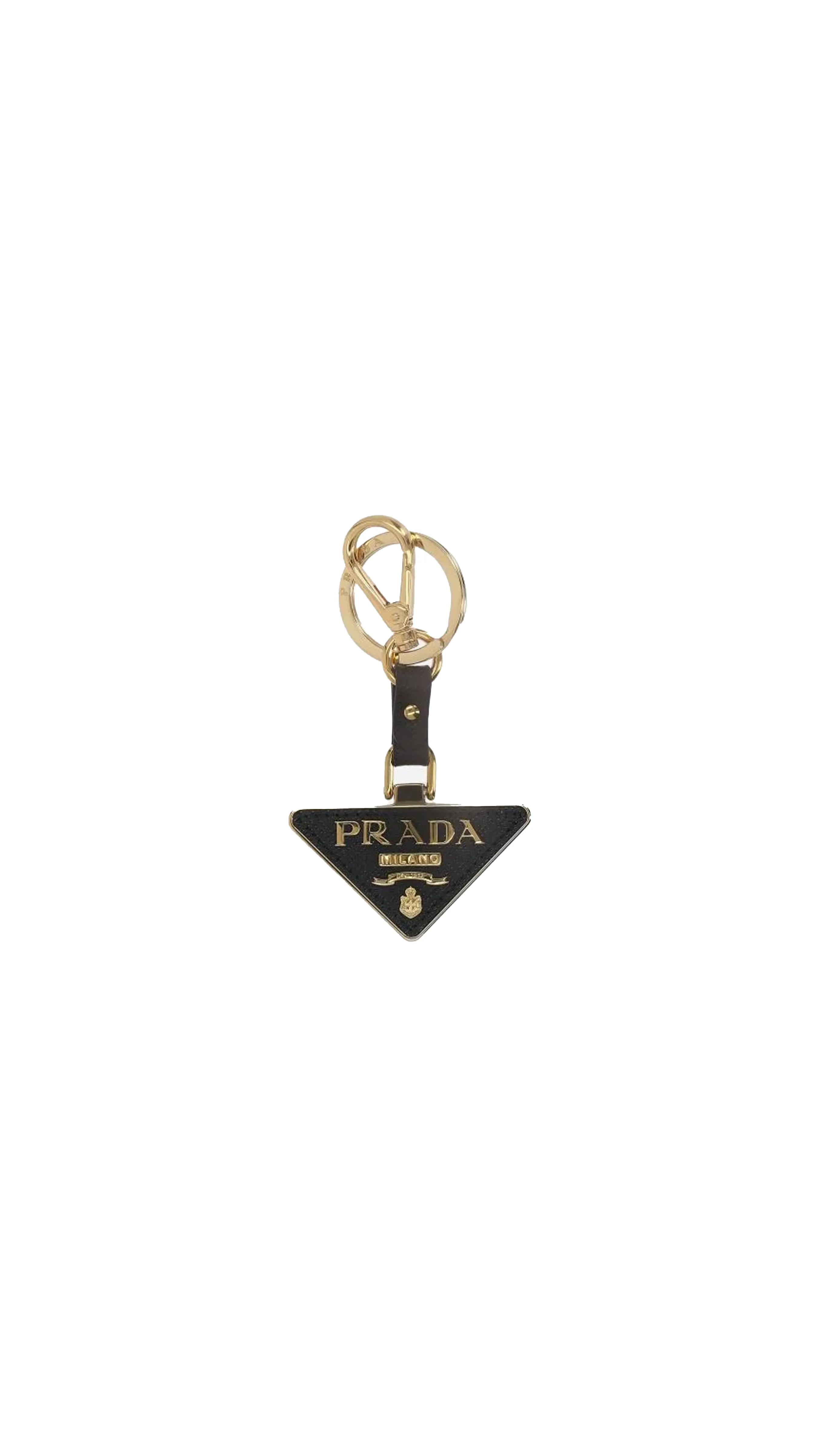 Black Triangle Saffiano Leather Key Holder with Detailed Logo