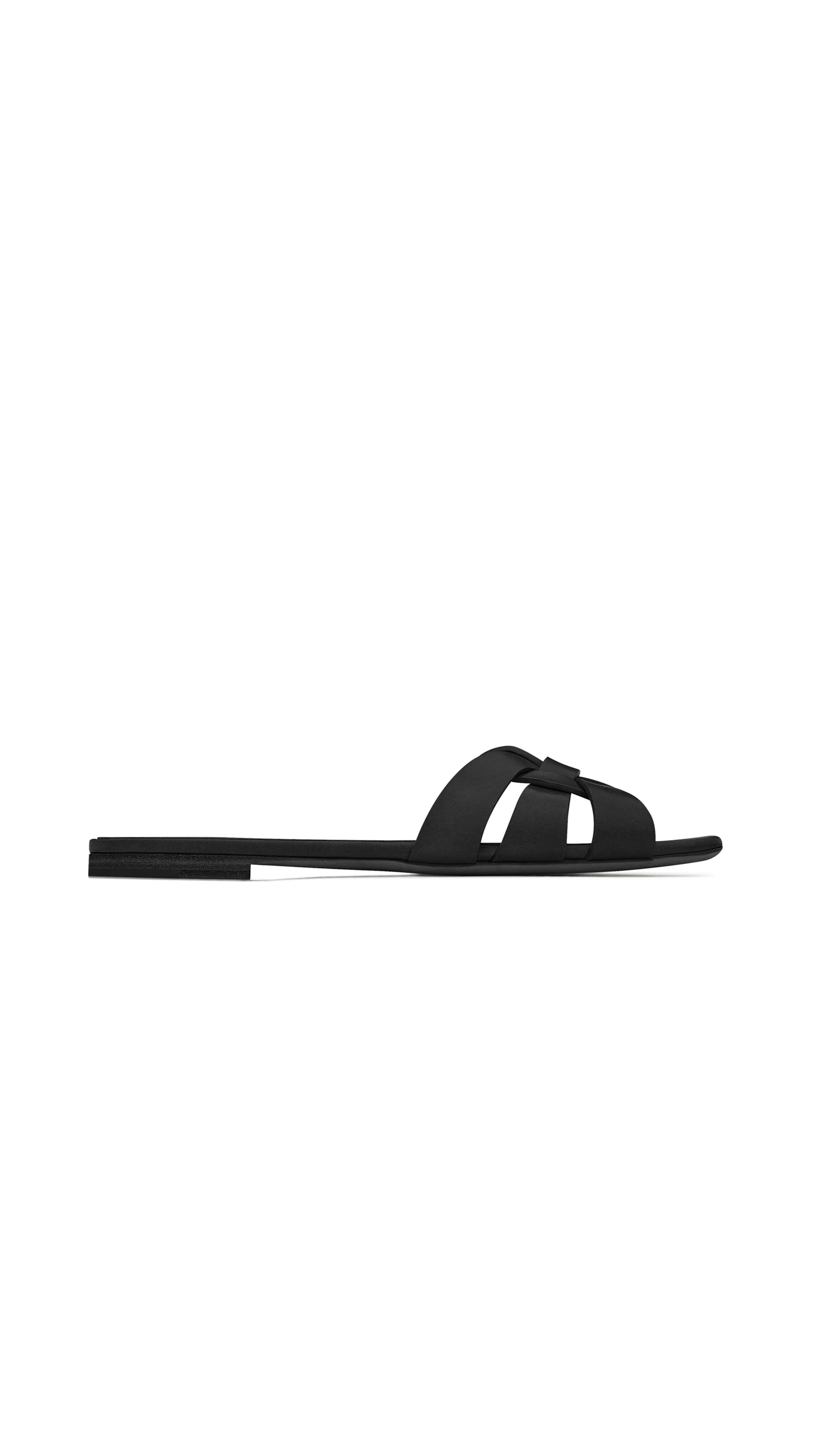 Smooth Leather Black Tribute Flat Mules