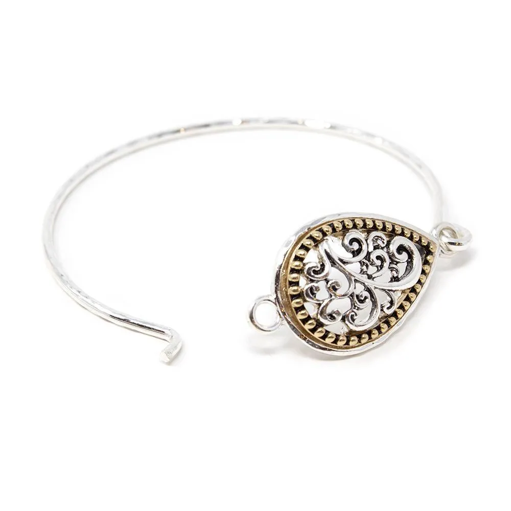 Gold and Silver Filigree Teardrop Bracelet