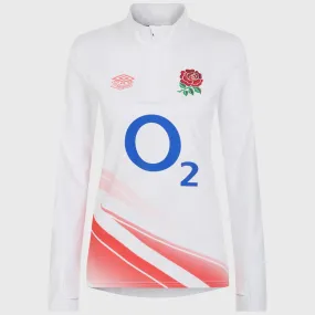 Umbro England Red Roses Women's Warm Up 1/4 Zip Mid Layer Top White