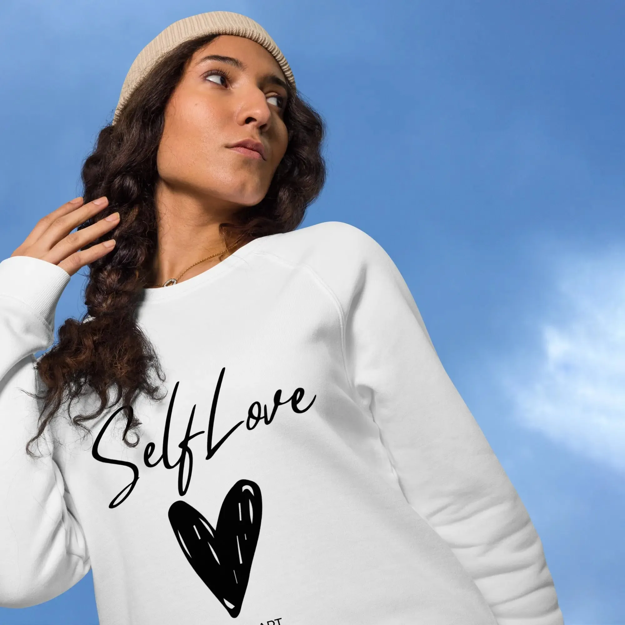 Unisex organic raglan sweatshirt for self-love