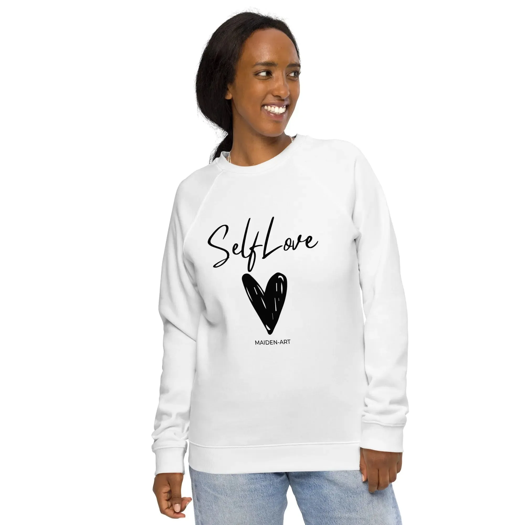 Unisex organic raglan sweatshirt for self-love